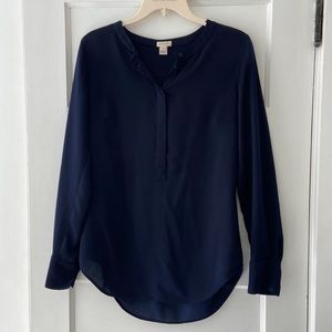 J. Crew Navy 1/4 Button Down Blouse Tunic Top